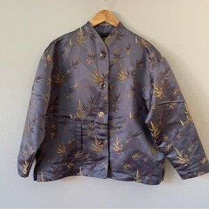 Babette Ballinger Y2K High Neck Button Down Asian Pocket Blazer Jacket in Sz L